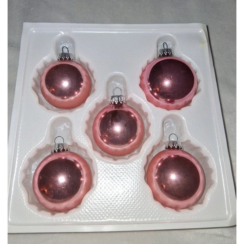 Vintage Kugelgruss West Germany Pink Glass Christmas Ornaments Set of 5 Boxed